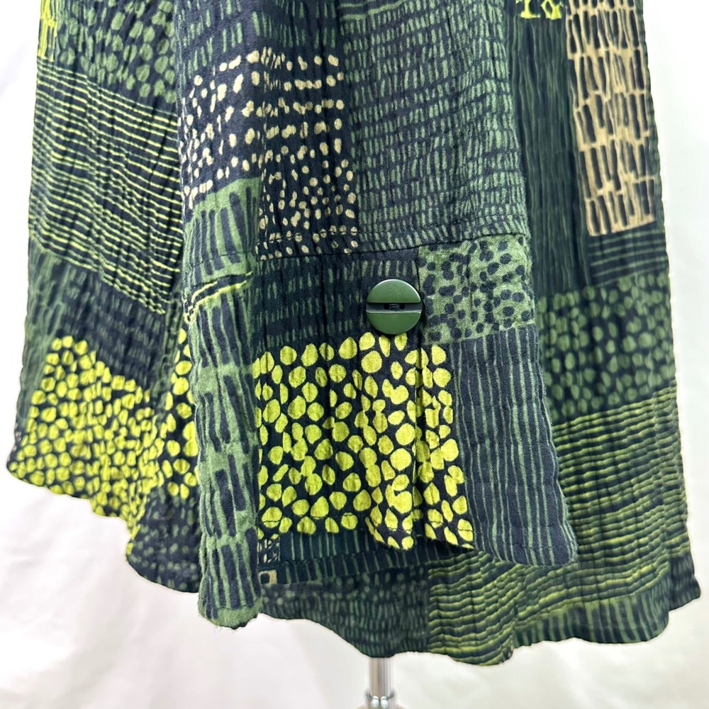 HABITAT Green Crinkle Patchwork Button Front Tunic Women's XL Lagenlook Artsy - Picture 4 of 7